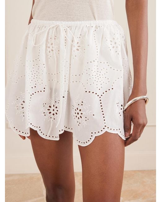 Matteau White Scalloped Broderie Anglaise-Trimmed Cotton Mini Skirt