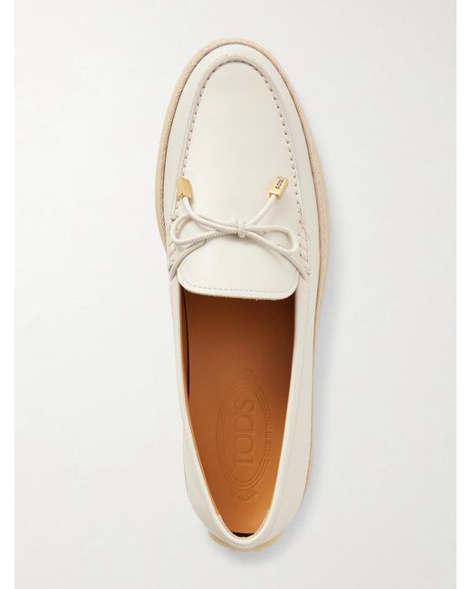 Tod's Natural Gomma Raffia-Trimmed Bow-Detailed Suede Loafers