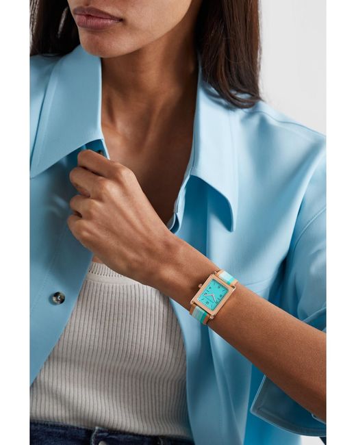 La Californienne Blue Daybreak 24Mm Rose-Plated Striped Leather Watch