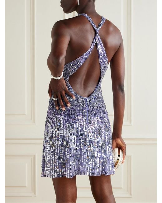 Jenny Packham Purple Crystal And Sequin-Embellished Tulle Mini Dress