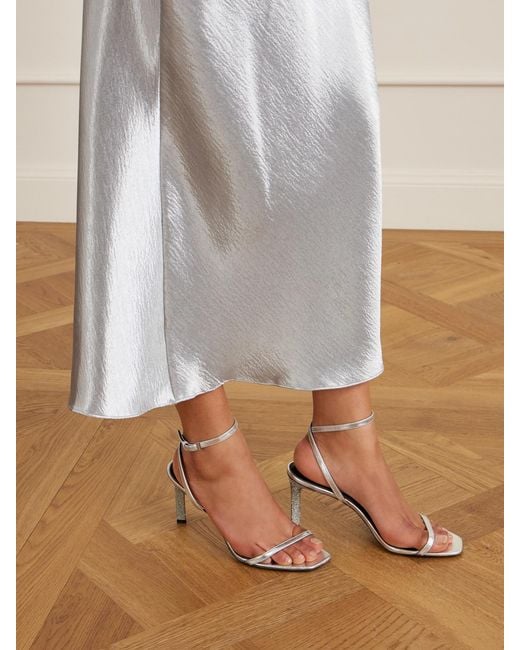 Tory Burch White Flared Crinkled Satin Midi Skirt