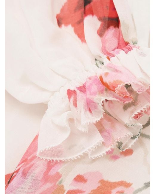 Zimmermann Pink Lightburst Ruffled Floral-Print Cotton And Silk-Blend Voile Blouse