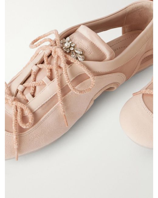 Simone Rocha Natural Ballerina Cutout Suede-Trimmed Satin Sneakers