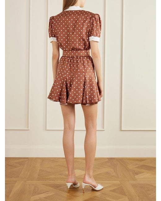 Rodarte Brown Belted Polka-Dot Silk Midi Dress