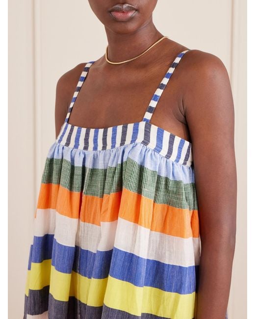 Lemlem White Eda Striped Cotton-Gauze Midi Dress