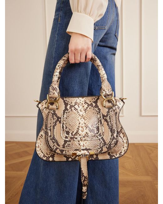 Chloé Natural Marcie Snake-Effect Leather Tote Bag