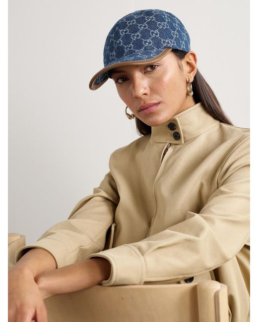 Gucci Blue Baseballkappe Aus Denim Mit Lederbesatz