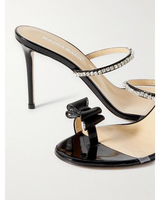 Mach & Mach Natural Petite Cadeau Crystal And Bow-Embellished Patent-Leather Mules