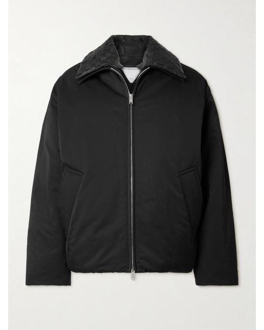 Bottega Veneta Black Daunenjacke Aus Shell Mit Besatz Aus Intrecciato-Leder