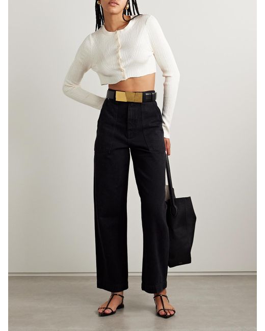 Adam Lippes White Glynis Cropped Ribbed Silk Cardigan