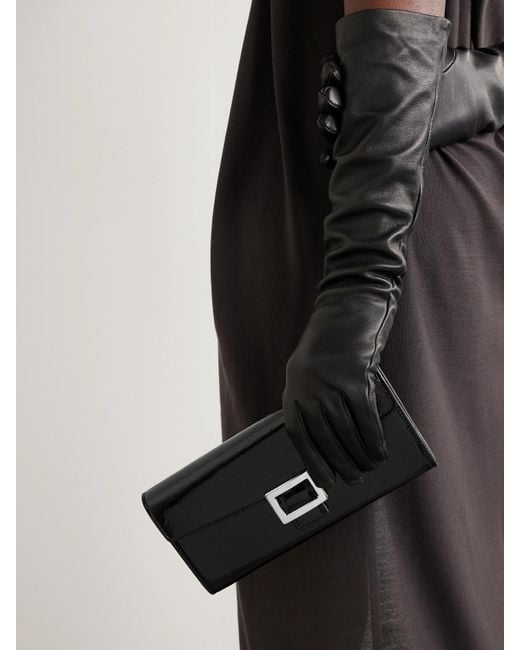 Roger Vivier Black Belle Vivier Buckled Patent-Leather Clutch