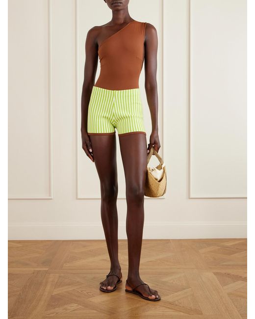 Haight Green Bella Striped Cotton-Blend Shorts