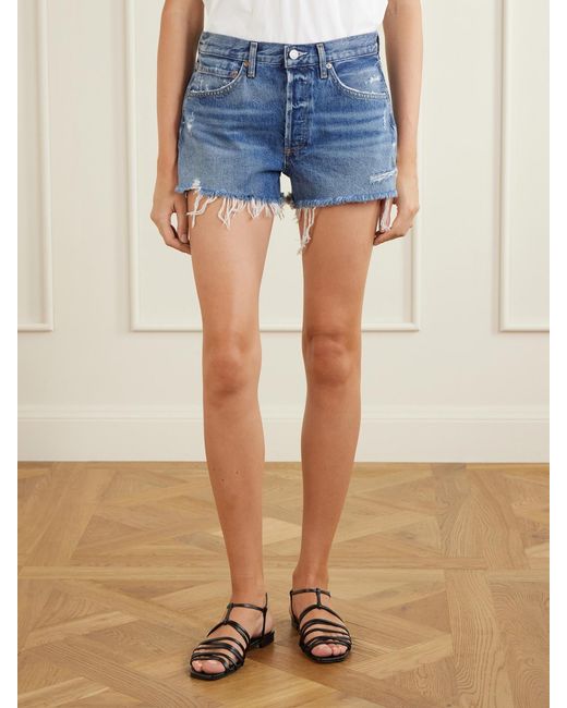 Agolde Blue Parker Vintage Cutoff Organic Denim Shorts