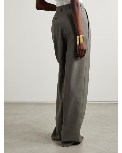 Salon 1884 Gray Net Sustain Odile Pleated Wool Wide-Leg Pants