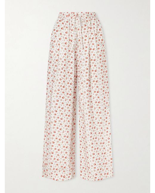 Dolce & Gabbana White Floral-Print Cotton-Blend Poplin High-Rise Wide-Leg Pants