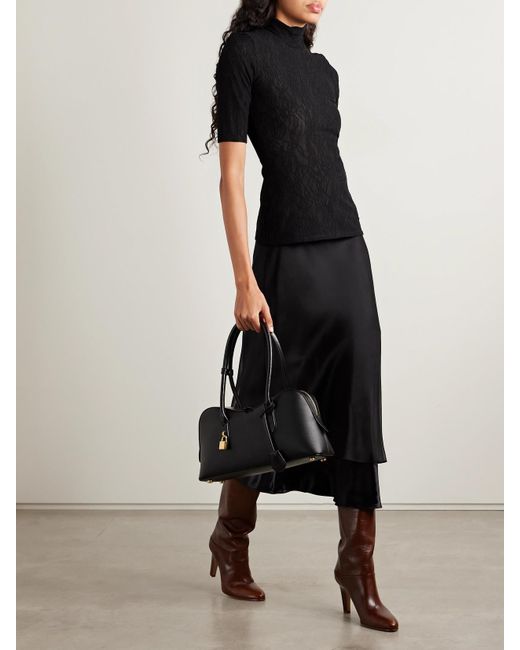 Stella McCartney Black Oberteil Aus Recycelter, Schnurgebundener Stretch-Spitze