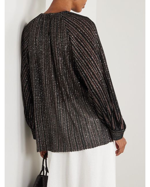 Missoni Black Sequin-Embellished Striped Metallic Crochet-Knit Blouse