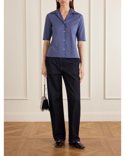 Jil Sander Blue Pleated Cotton Shirt