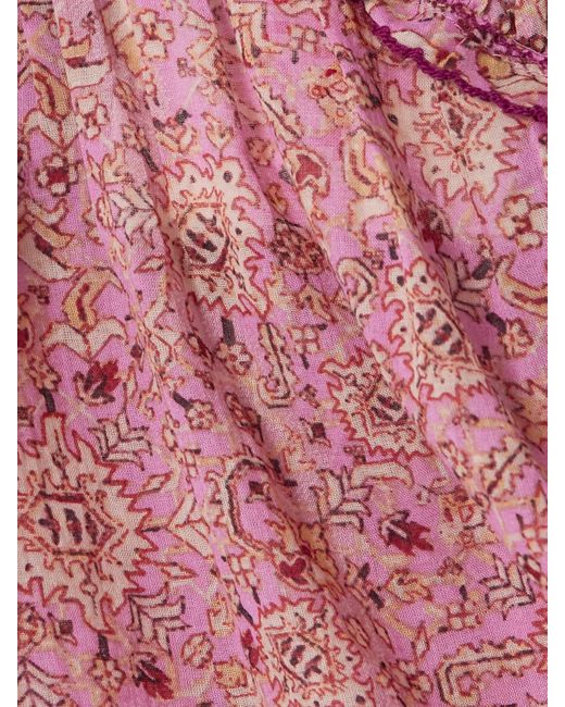 Isabel Marant Purple Carlee Ruffled Embroidered Floral-Print Cotton-Voile Top