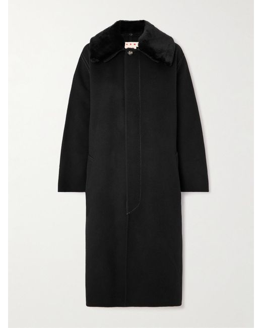 Marni Black Shearling-Trimmed Wool And Cashmere-Blend Coat