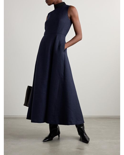 Adam Lippes Blue Eloise Embroidered Wool And Silk-Blend Maxi Dress