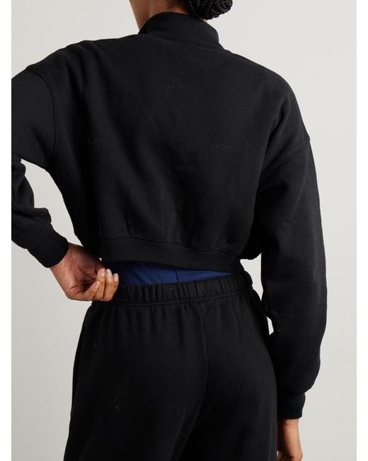 Skims Black Cropped Cotton-Blend Jersey Half-Zip Sweater