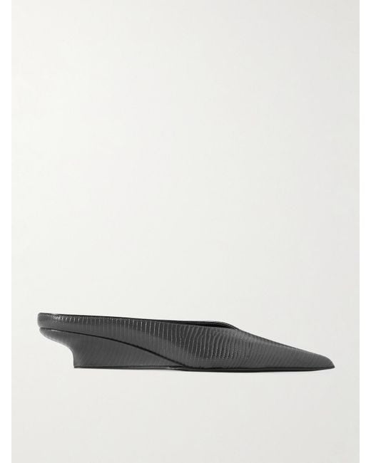 Totême  White Lizard-Effect Leather Wedge Mules