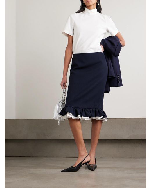ShuShu/Tong Blue Ruffled Layered Wool-Twill Midi Skirt