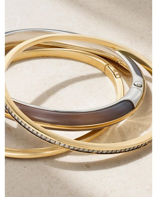 BY PARIAH Natural Classic Stack Set Aus Drei Armreifen Aus Recyceltem 14 Karat Und Recyceltem Sterlingsilber Mit Diamanten Und Achat