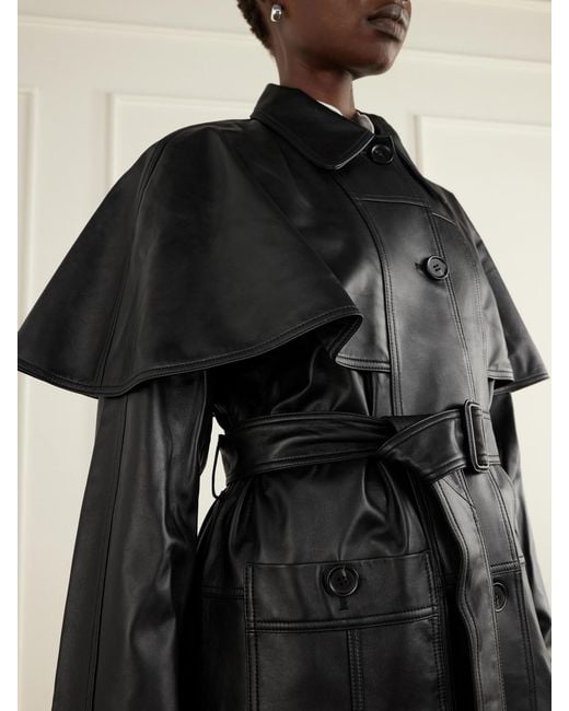 Sea Black Caitlin Belted Leather Trench Coat