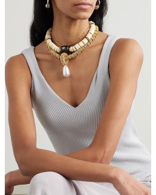 Julietta White Goldfarbene Kette Mit Kunstperlen Und Swarovski-Kristallen