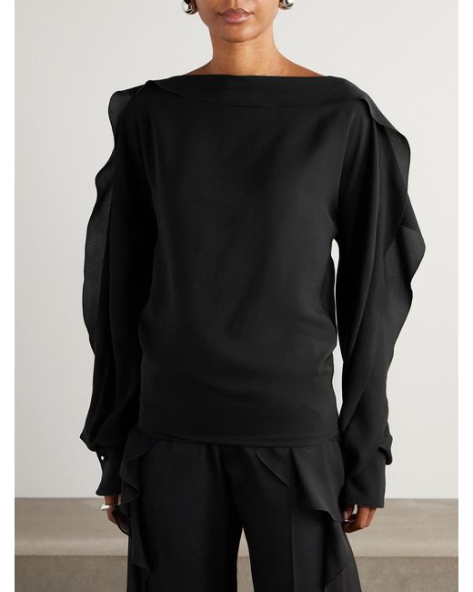 Lanvin Black Long Sleeve Top With Ruffles
