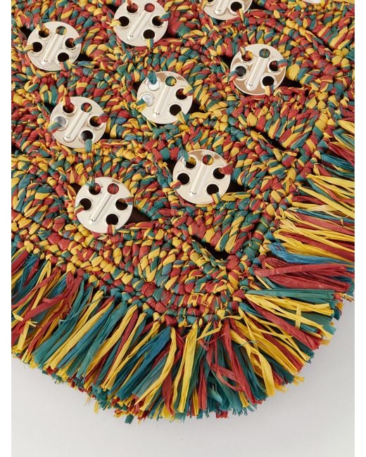 Rabanne Multicolor Leather-Trimmed Fringed Woven Raffia Clutch