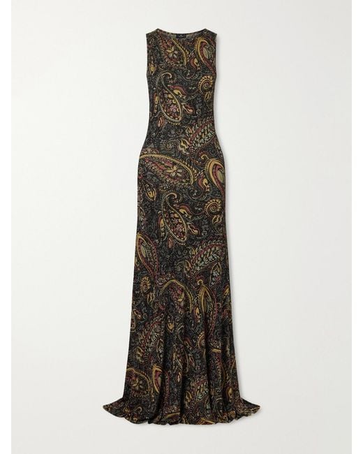 Etro Natural Paisley-Print Metallic Ribbed-Knit Maxi Dress