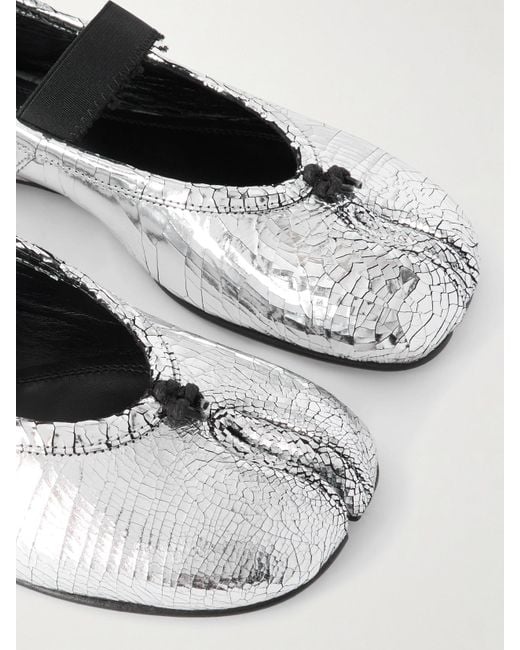 Maison Margiela White Tabi Ballerinas Mit Geteilter Kappe Aus Craquelé-Leder