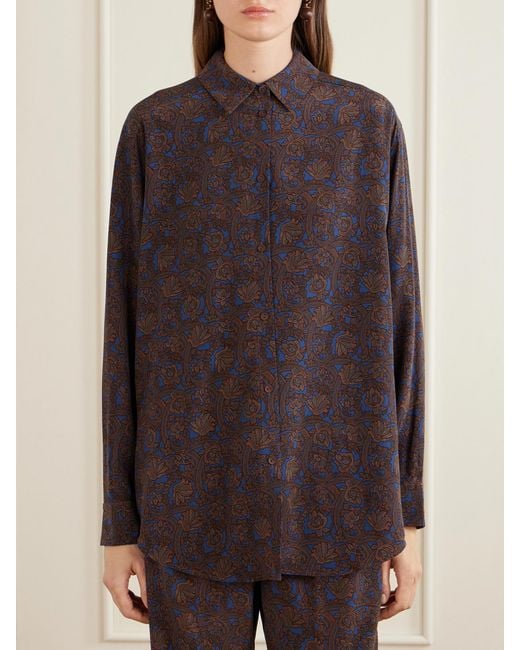 Matteau Purple Printed Silk-Crepe De Chine Shirt