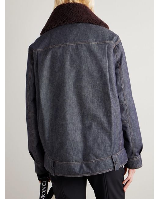Moncler Blue Yunque Shearling-Trimmed Denim Down Jacket