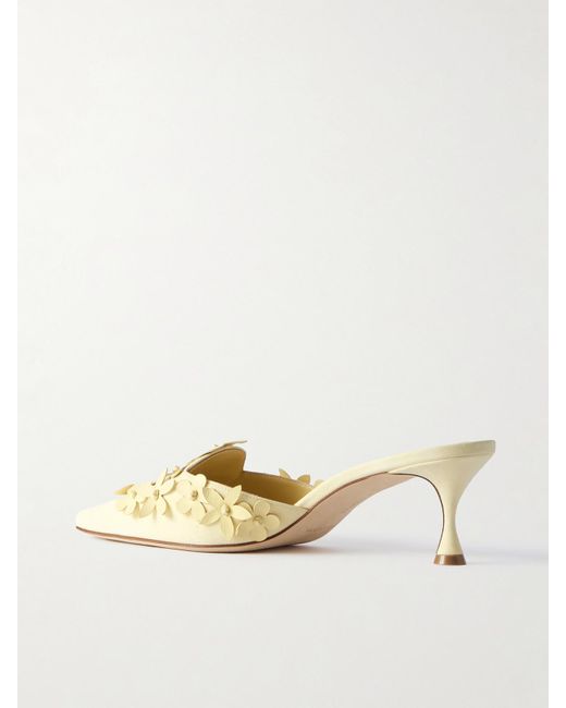 Manolo Blahnik Natural Harnes 50 Mules Aus Veloursleder Mit Applikationen