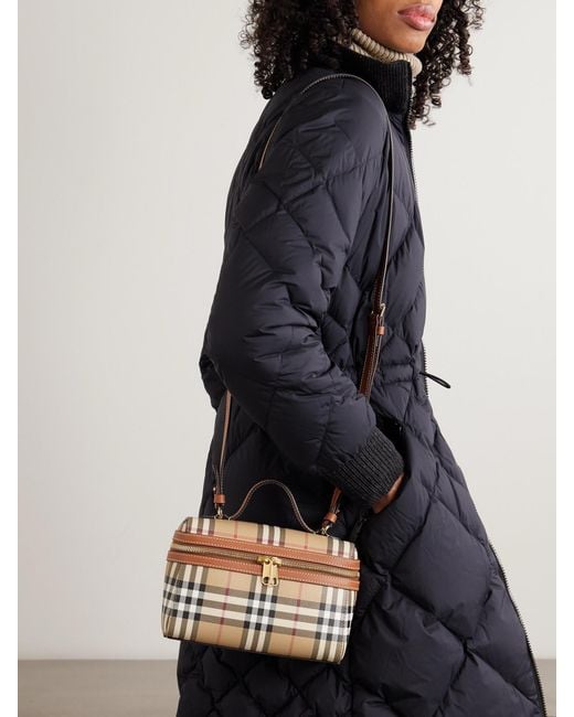Burberry Natural Leather-Trimmed Checked Vanity Bag