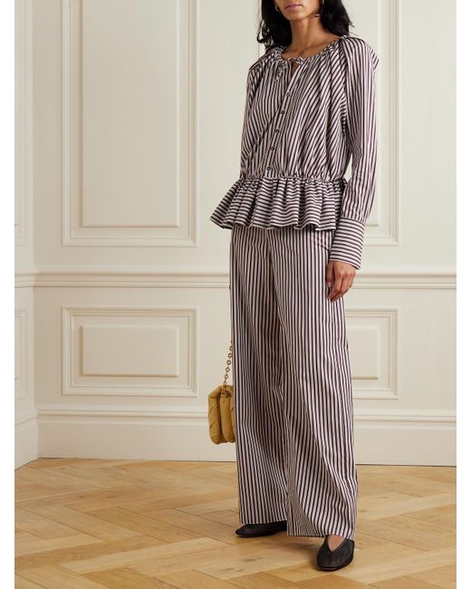 LIBEROWE Purple The Vanguard Striped Cotton-Poplin Peplum Blouse