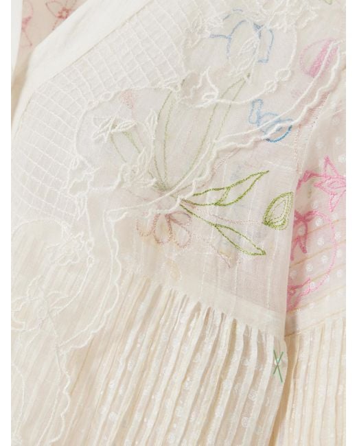 Robe Midi En Voile De Coton Et De Soie Mélangés Imprimé À Broderies Et À Finitions En Dentelle Viola Eka en coloris Natural