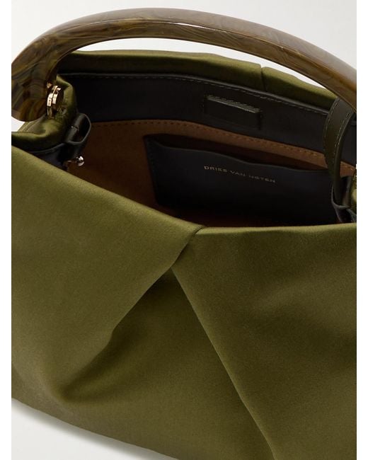 Dries Van Noten Green Mittelgroße Schultertasche Aus Satin Mit Falten