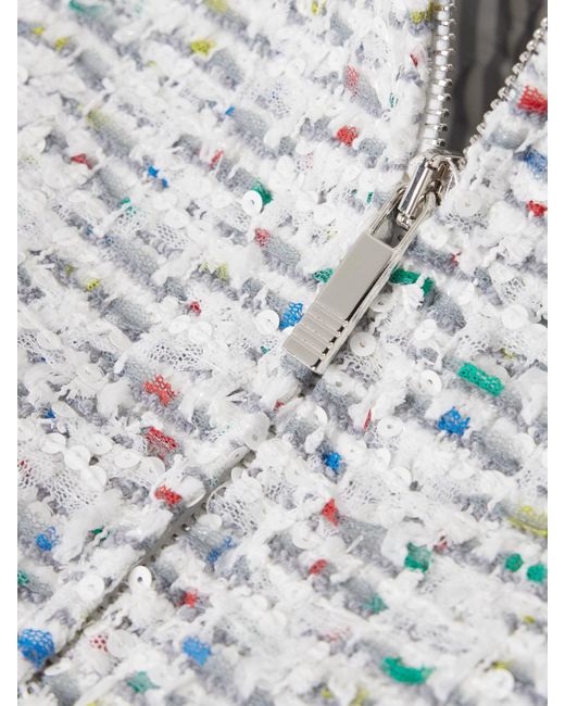 Thom Browne White Silk-Trimmed Sequined Tweed Down Jacket