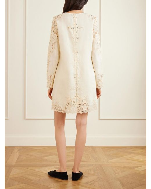 Ulla Johnson Natural Broderie Anglaise-Trimmed Linen Mini Dress