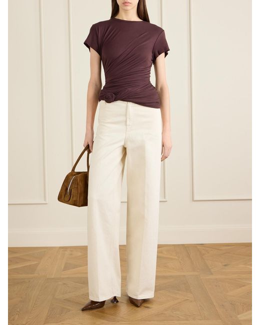 Magda Butrym Purple Gathered Cotton-Blend T-Shirt