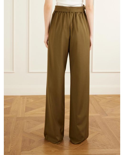Max Mara Green Editto Belted Wool Grain De Poudre Wide-Leg Pants