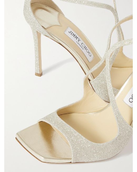 Jimmy Choo White Azia 95 Glittered Satin Sandals