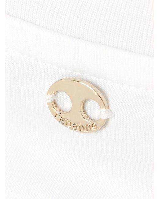 Rabanne White Cropped Embellished Gathered Cotton-Jersey T-Shirt