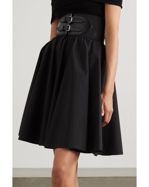 Alaïa Black Archetypes Belted Leather-Trimmed Cotton-Poplin Skirt