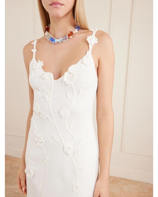 Cult Gaia White Flora Appliquéd Ribbed-Knit Mini Dress